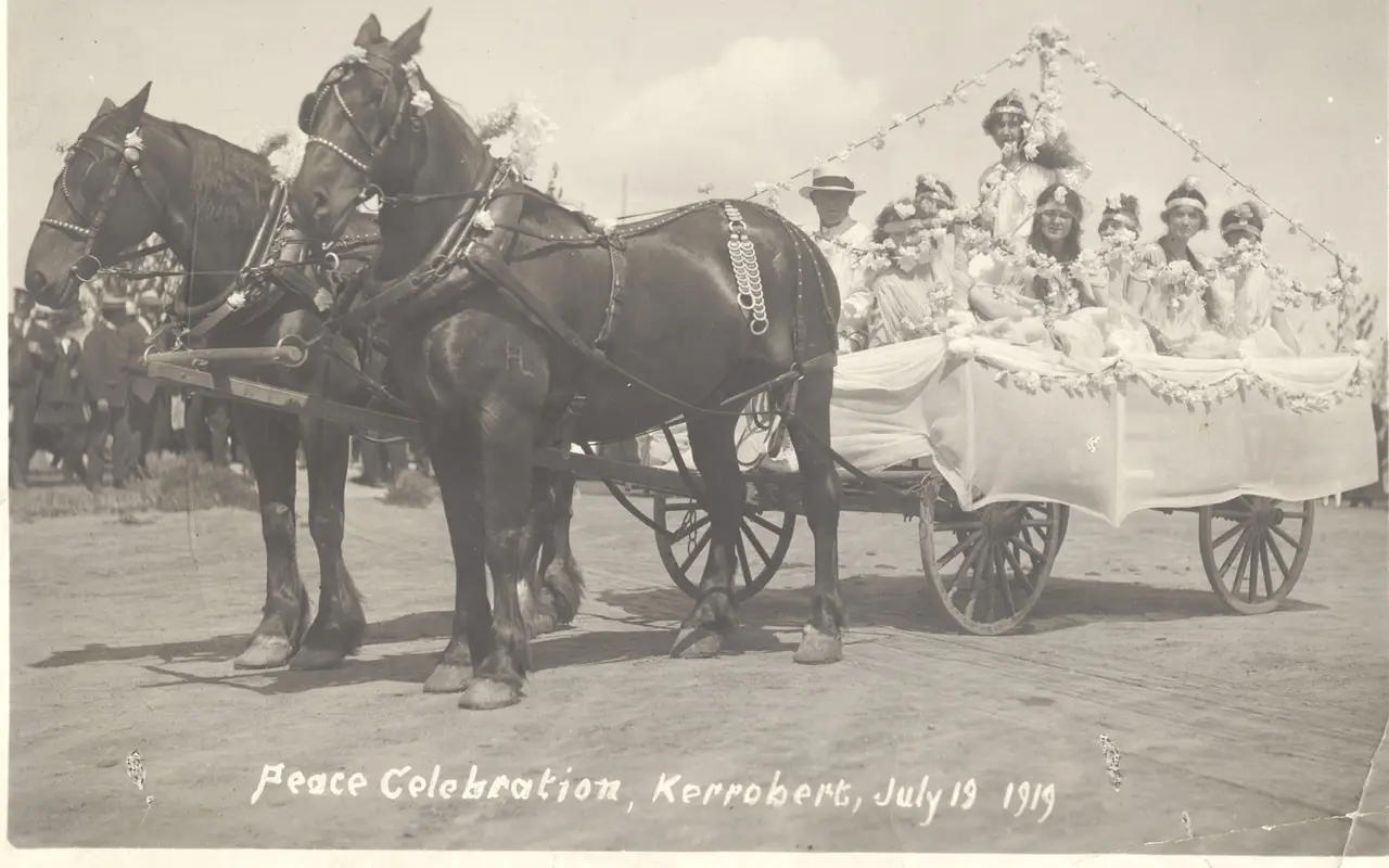 Peace Celebration parade float, Kerrobert, July 19, 1919