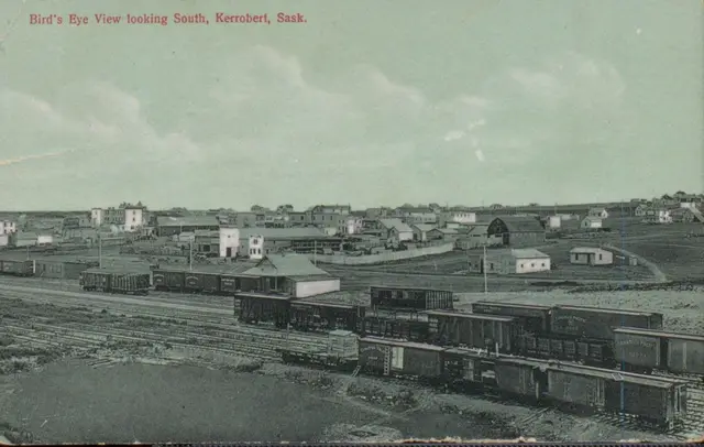 Bird's eye view looking south over Kerrobert and the rail yards